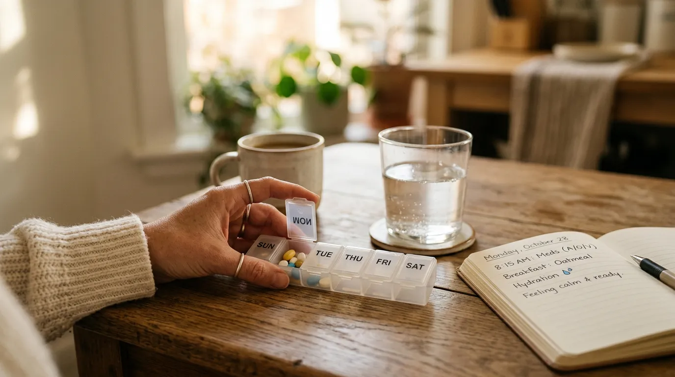 Editorial photograph illustrating what to expect during the first month on a GLP-1 medication